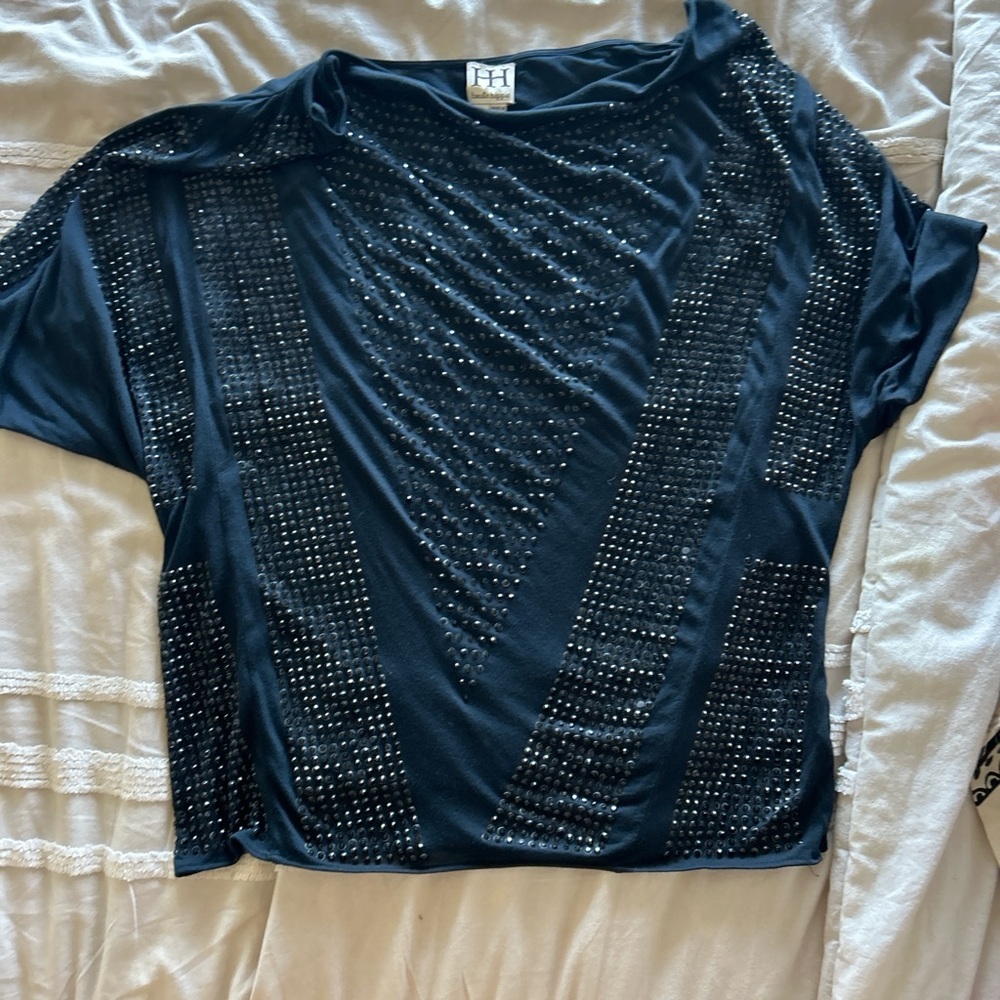 Haute Hippie Black Studded Short Sleeve Top